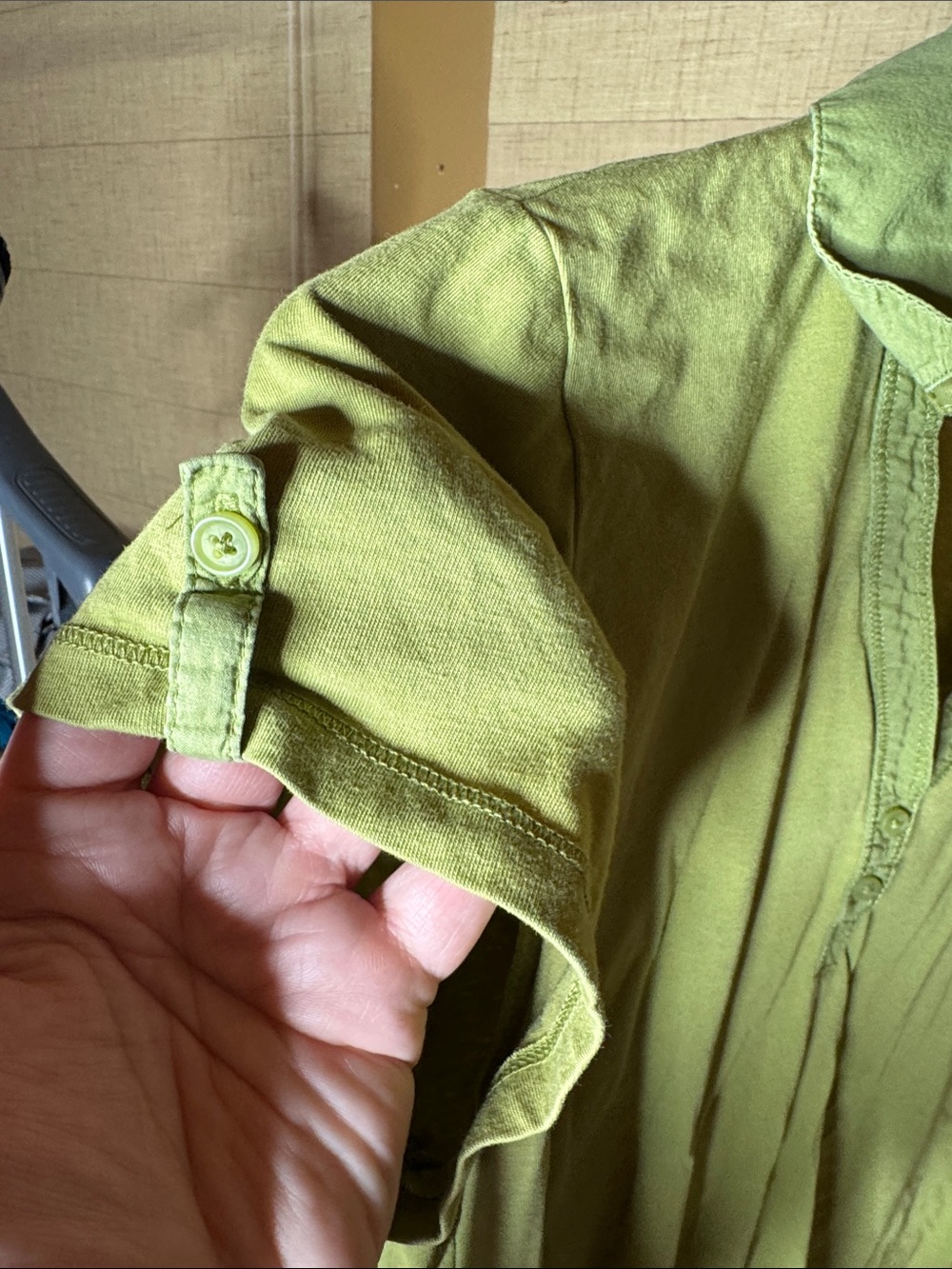Sonoma Life + Style Olive Green Polo Top Medium Roll Tab Sleeve Pocket - Picture 5 of 8